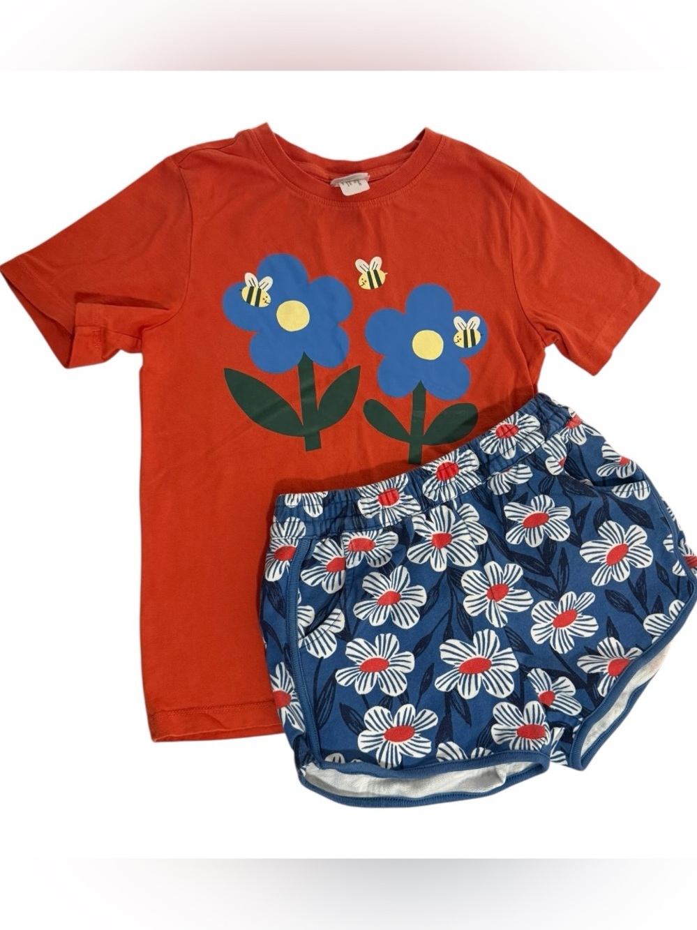 Hanna Andersson Girls Outfit 8 Flower Bee Graphic Tee Shorts Organic Cotton Set